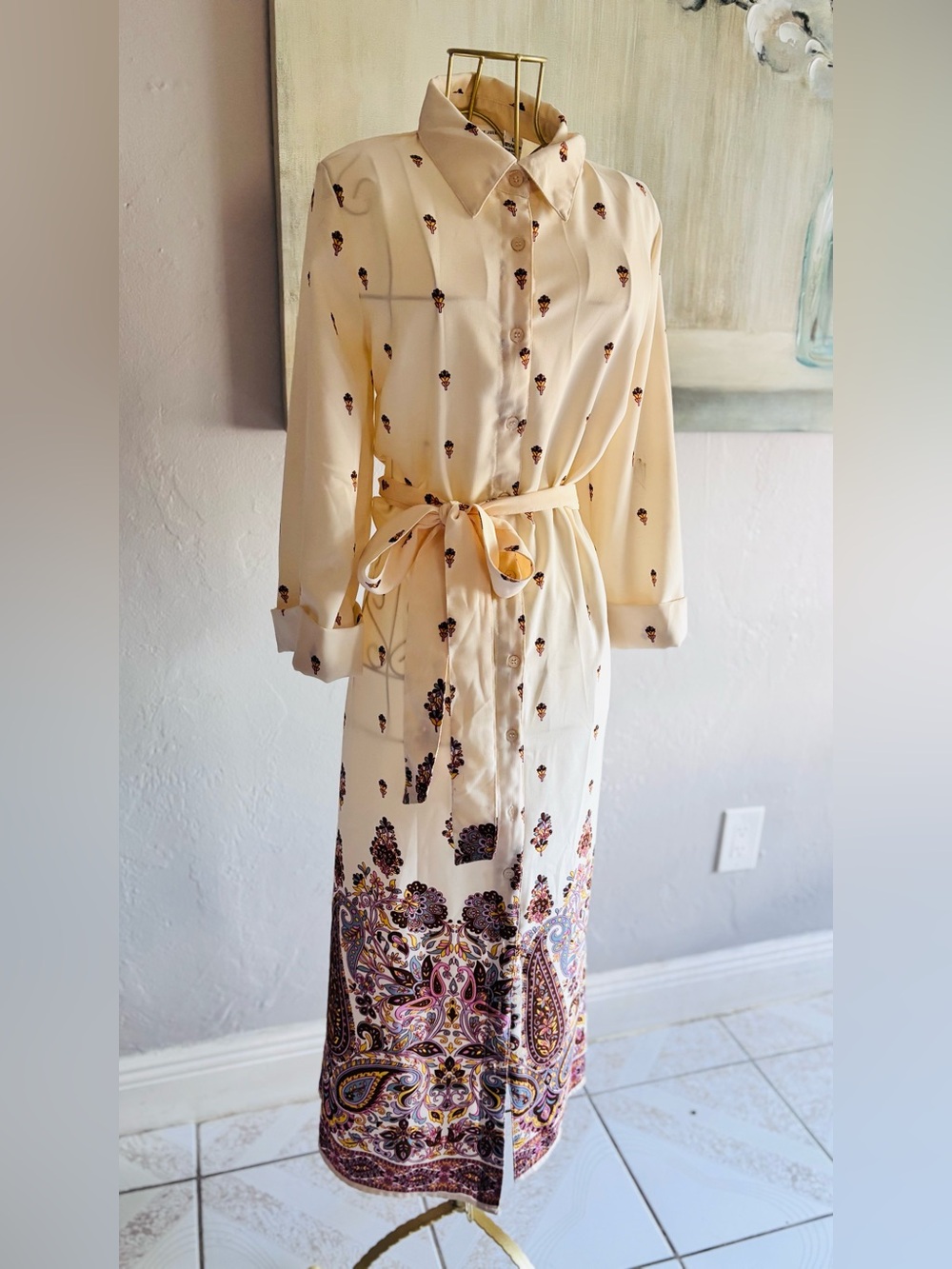 Sincerely Jules Paisley Belted Midi Shirt Dress Size Large - Picture 2 of 8